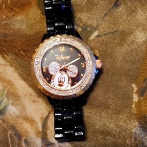 Disney mickey mouse watch black with gold and diamond accents